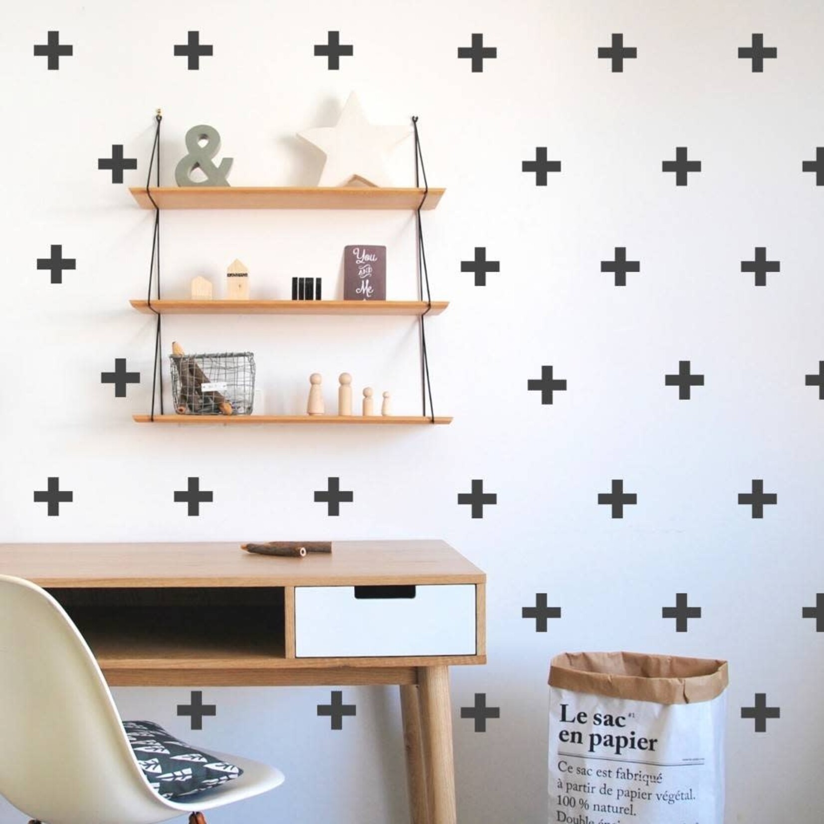 Pom le bonhomme Stickers Déco Repositionnables Croix Noir