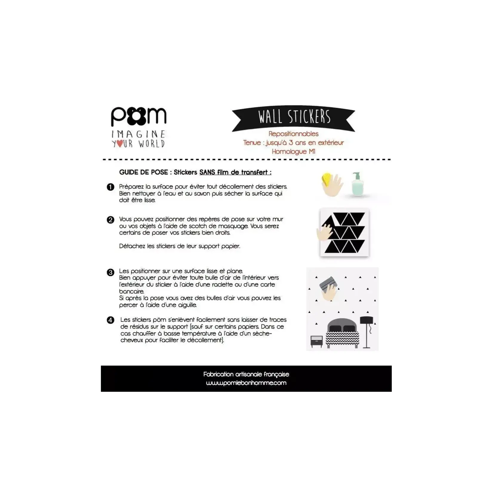 Pom le bonhomme Stickers Déco Repositionnables Croix Noir