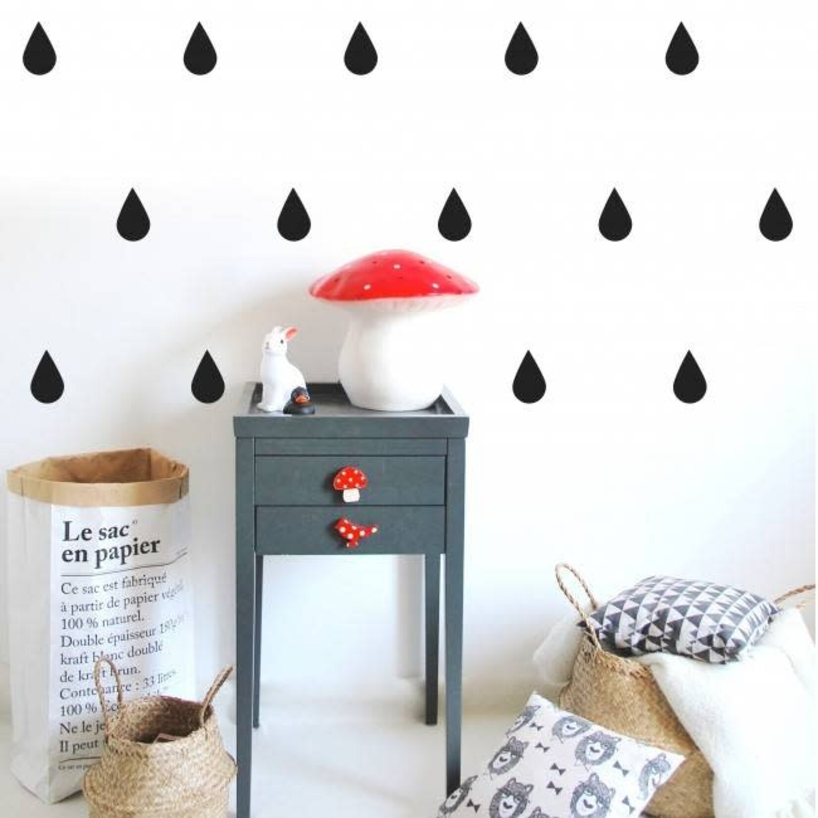 Pom le bonhomme Stickers Déco Repotisionnables Gouttes Noires