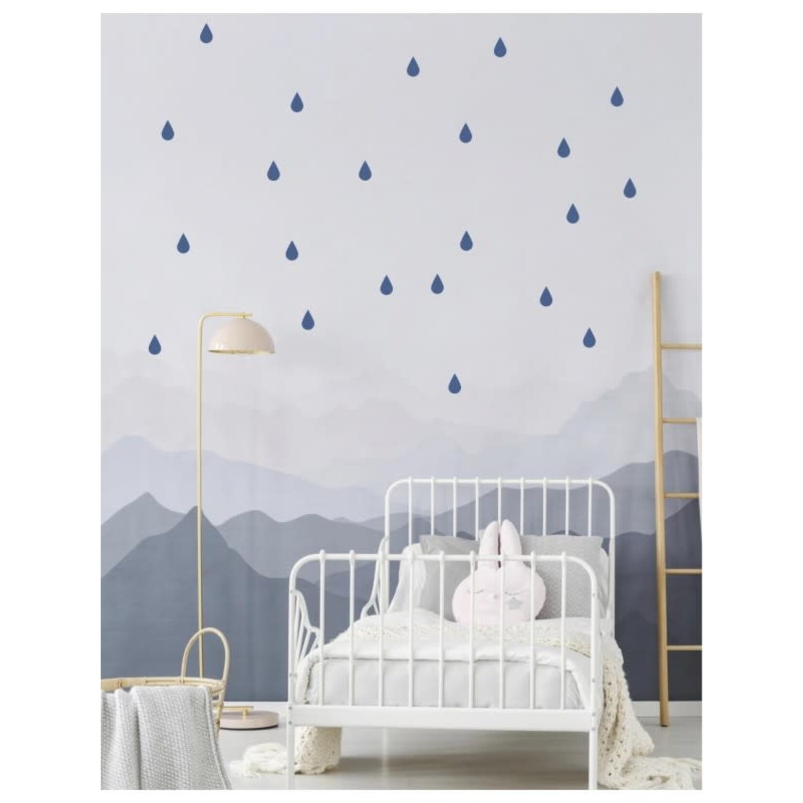 Pom le bonhomme Stickers Déco Repotisionnables Gouttes Bleu-Argent