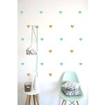 Pom le bonhomme Stickers Déco Repositionnables  Coeurs Or Menthe