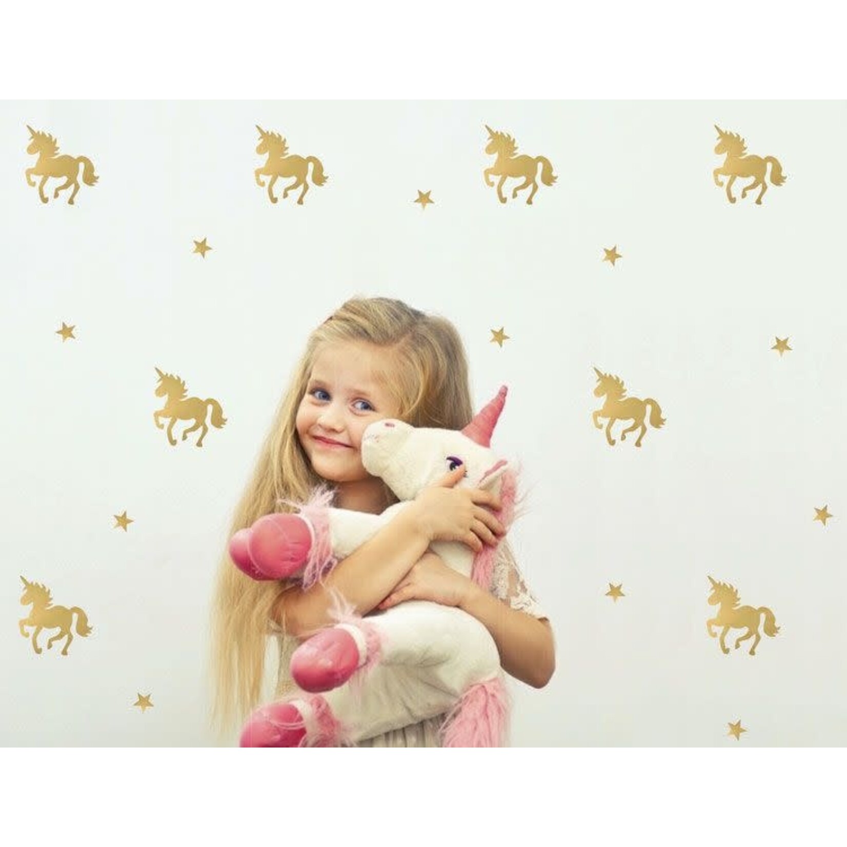 Pom le bonhomme Stickers Déco Repositionnables Licornes Or Rose