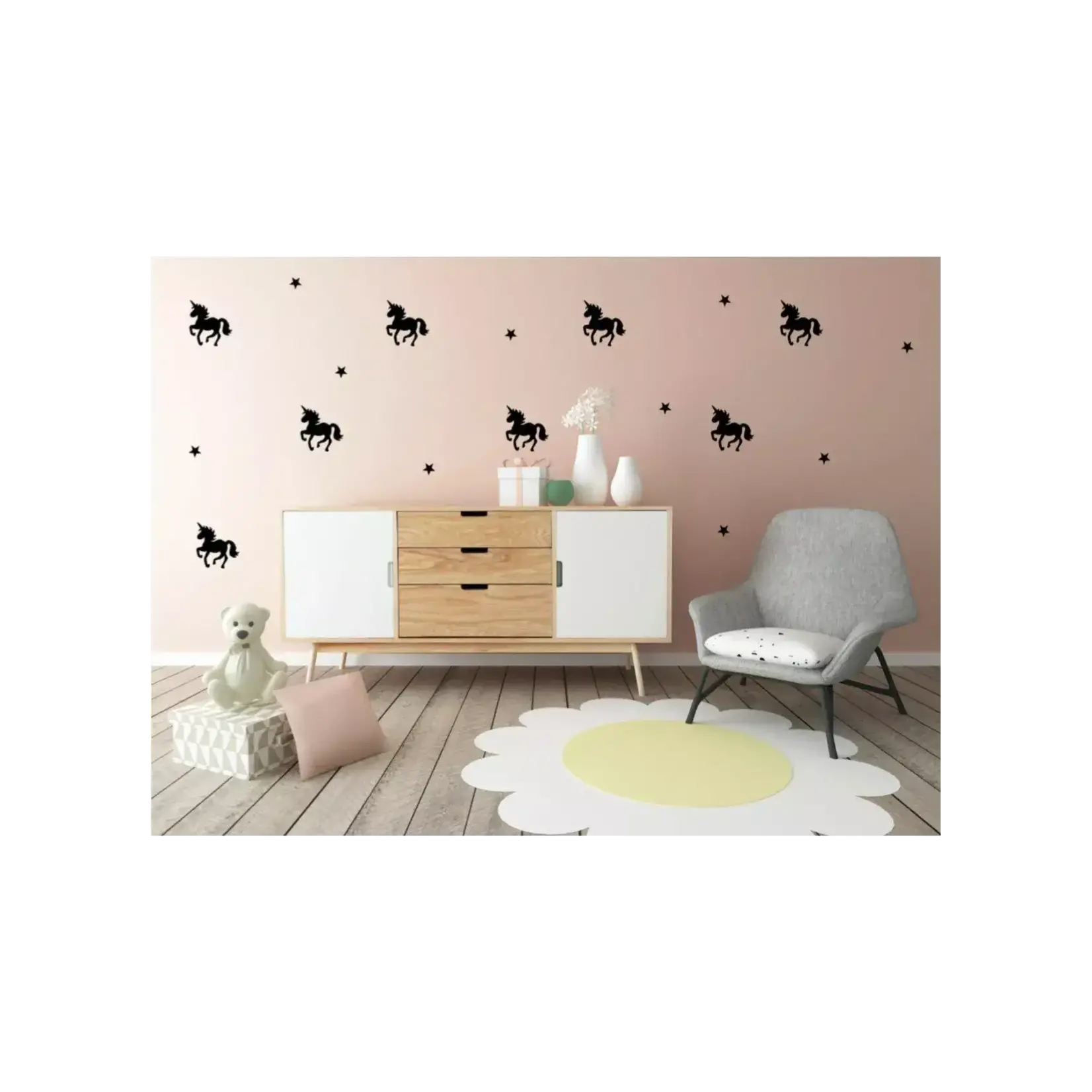 Pom le bonhomme Stickers Déco Repositionnables Licornes Noires