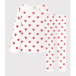 Petit Bateau Pyjama à Cœurs Fille Molleton Coton Bio Blanc rouge Terkuit 14A