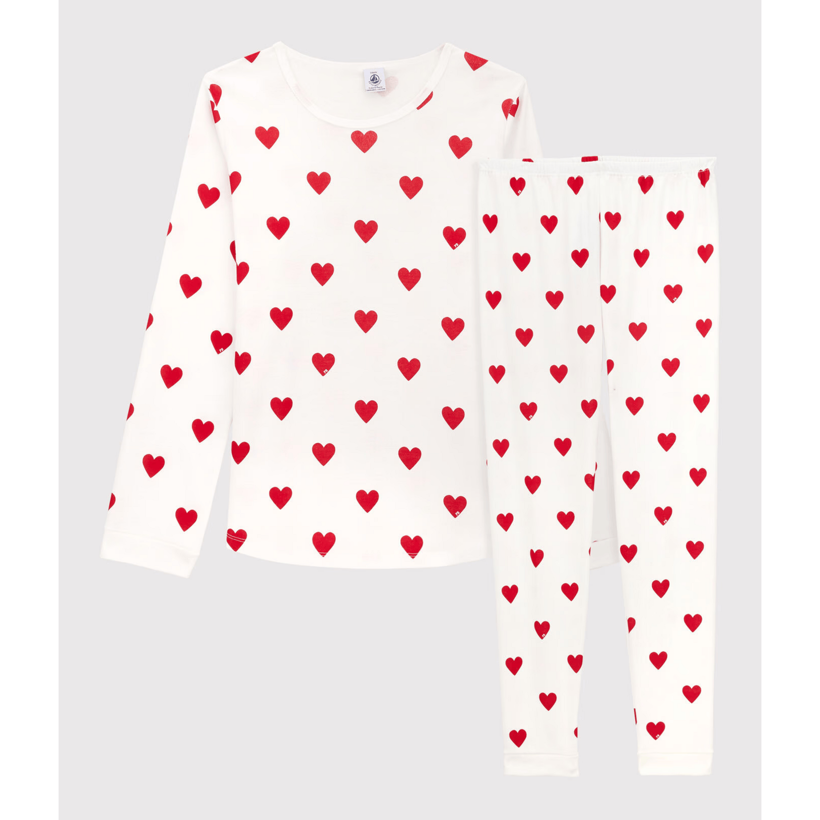 Petit Bateau Pyjama à Cœurs Fille Molleton Coton Bio Blanc rouge Terkuit 14A