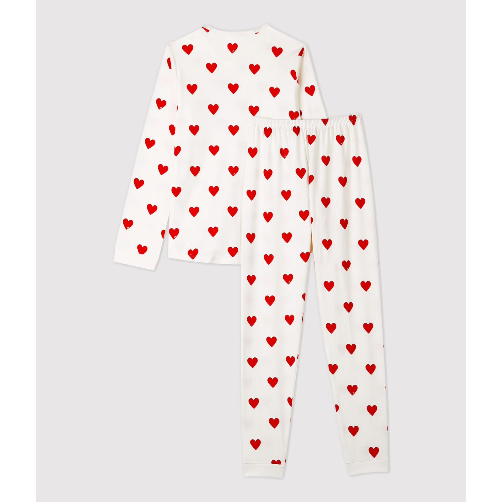 Petit Bateau Pyjama à Cœurs Fille Molleton Coton Bio Blanc rouge Terkuit 14A