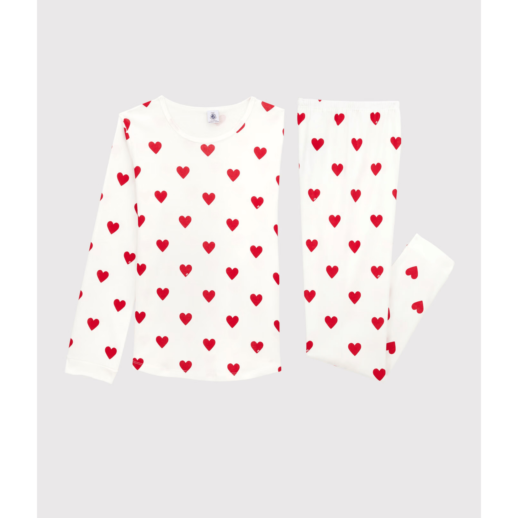 Petit Bateau Pyjama à Cœurs Fille Molleton Coton Bio Blanc rouge Terkuit 14A