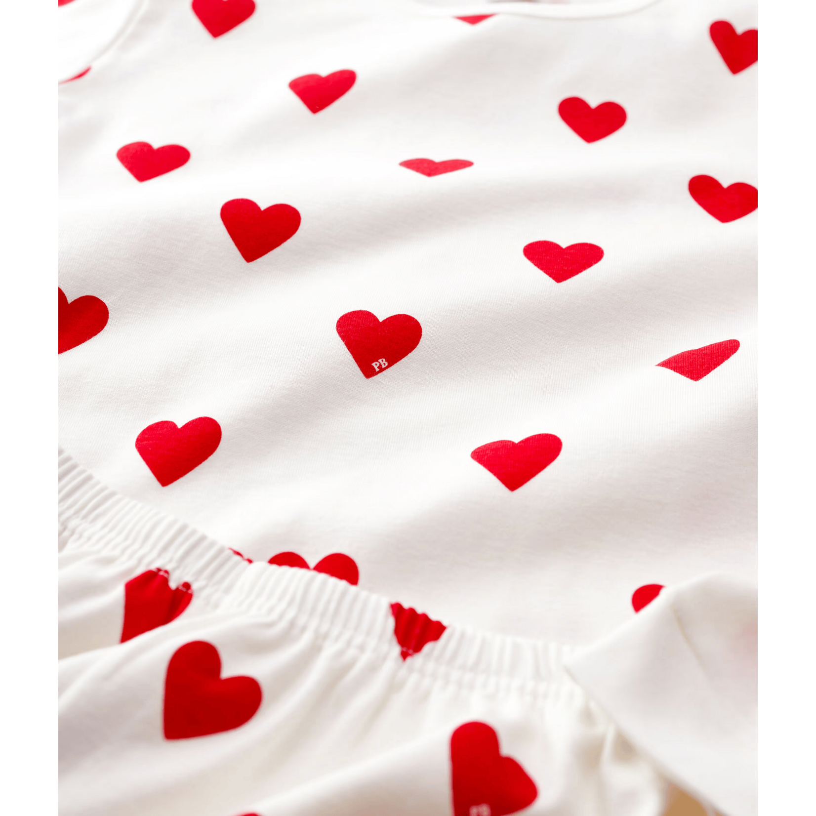Petit Bateau Pyjama à Cœurs Fille Molleton Coton Bio Blanc rouge Terkuit 14A