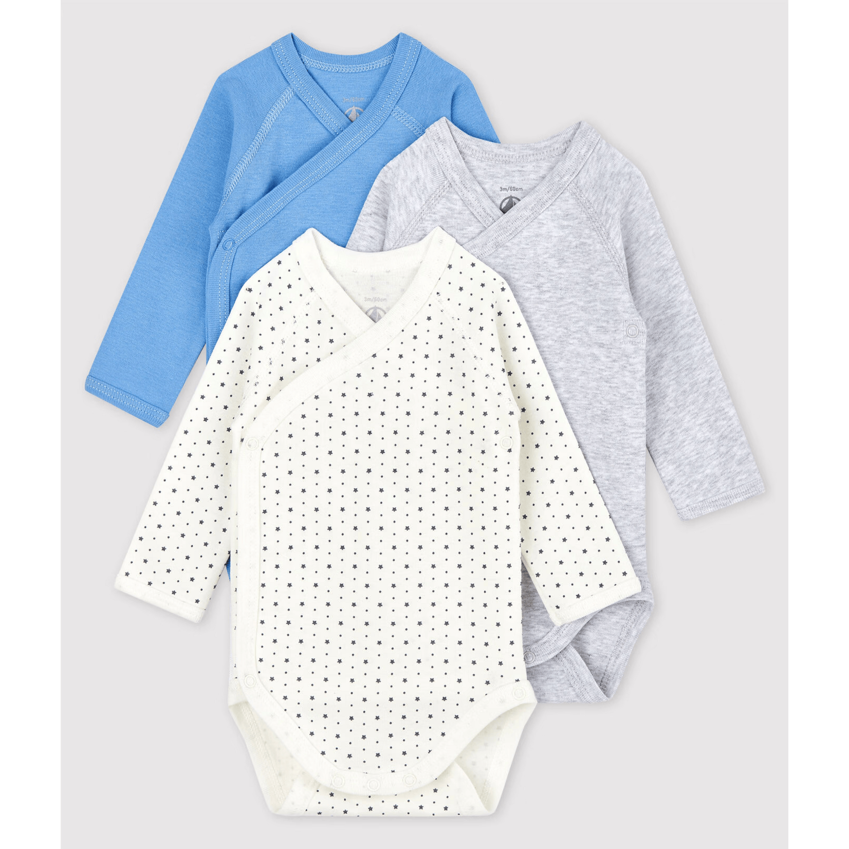 Petit Bateau Lot 3 Sf Bodies Manches Longues Fleurs Coton Bio Naissance 50CM