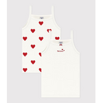 Petit Bateau Sf Chemisettes Fille à Bretelles Coeurs Rouges 2A