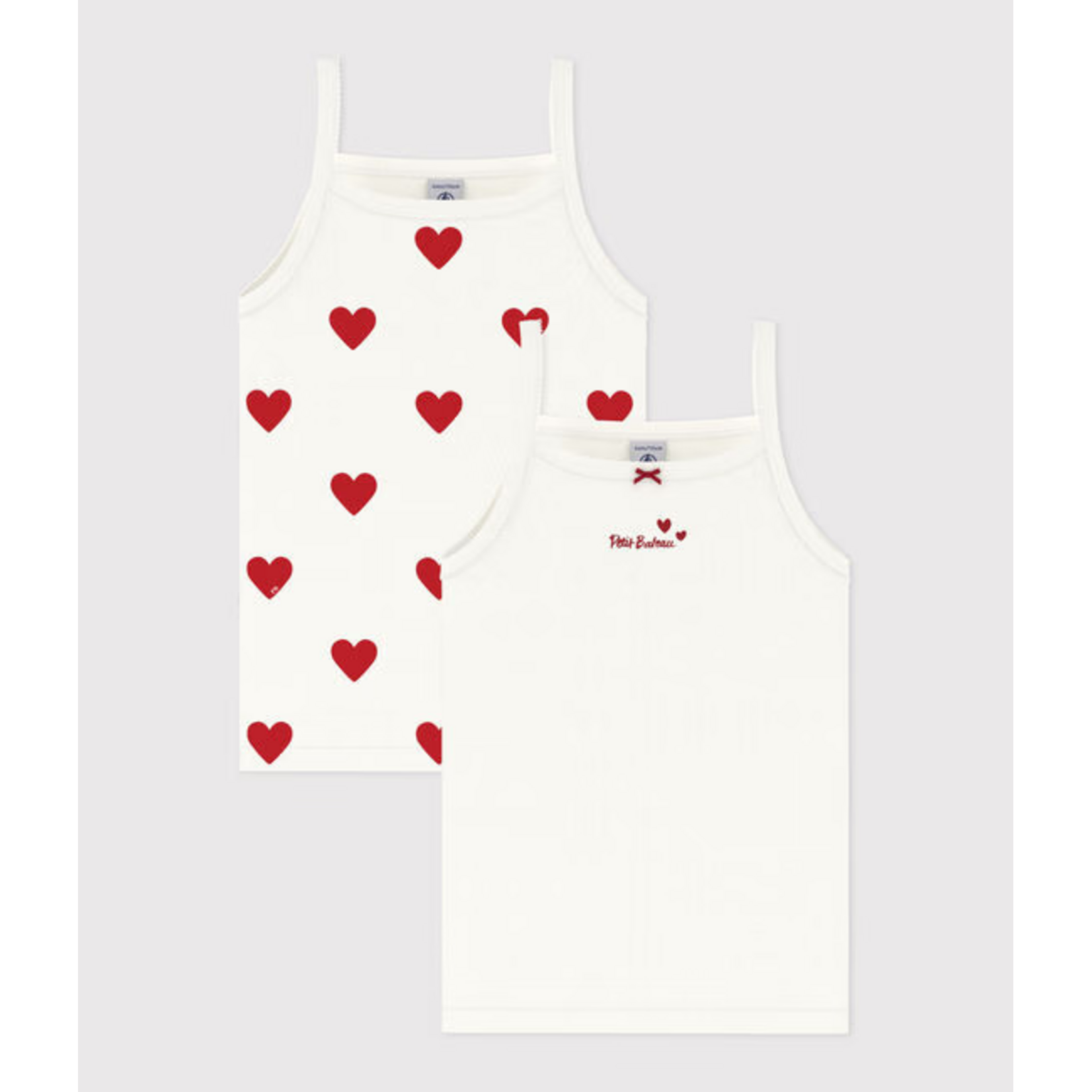 Petit Bateau Sf Chemisettes Fille à Bretelles Coeurs Rouges 2A