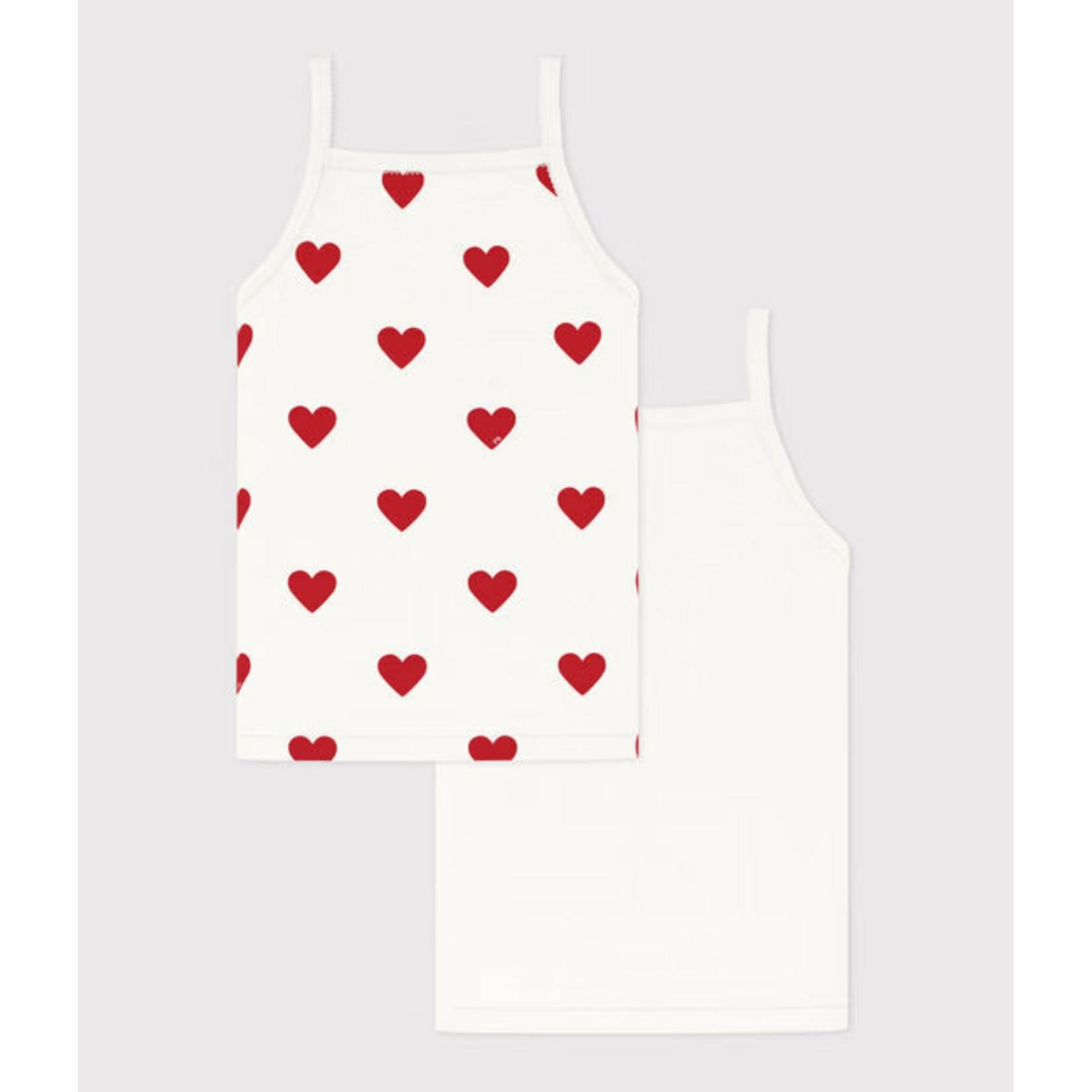 Petit Bateau Sf Chemisettes Fille à Bretelles Coeurs Rouges 2A