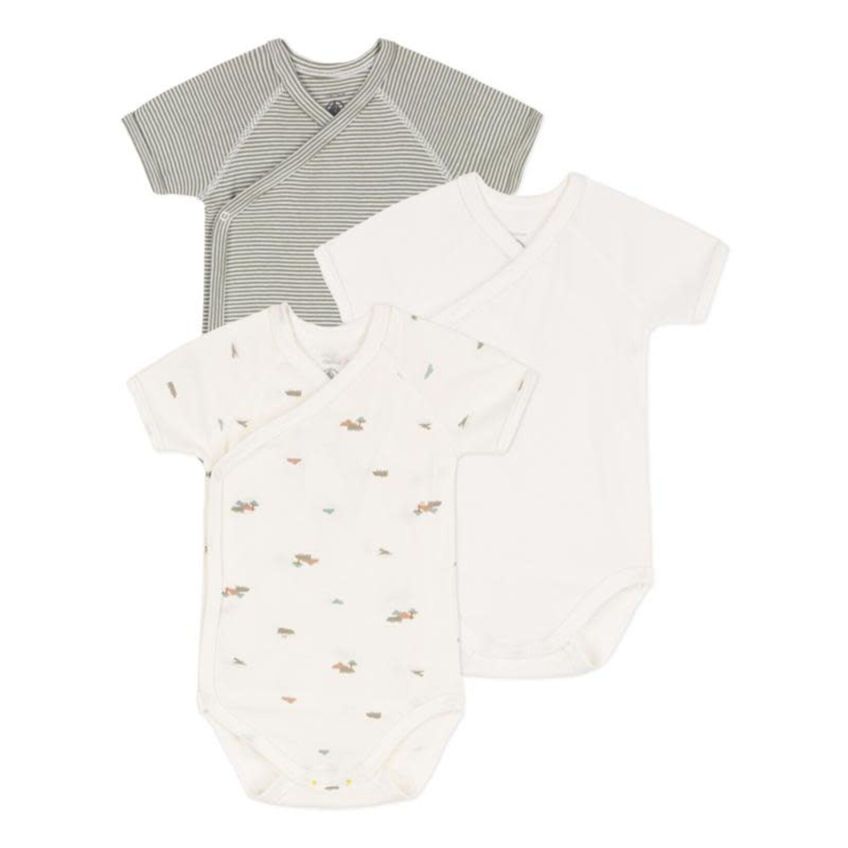 Petit Bateau Lot 3 Bodies Croisés Manches Courtes Hippo