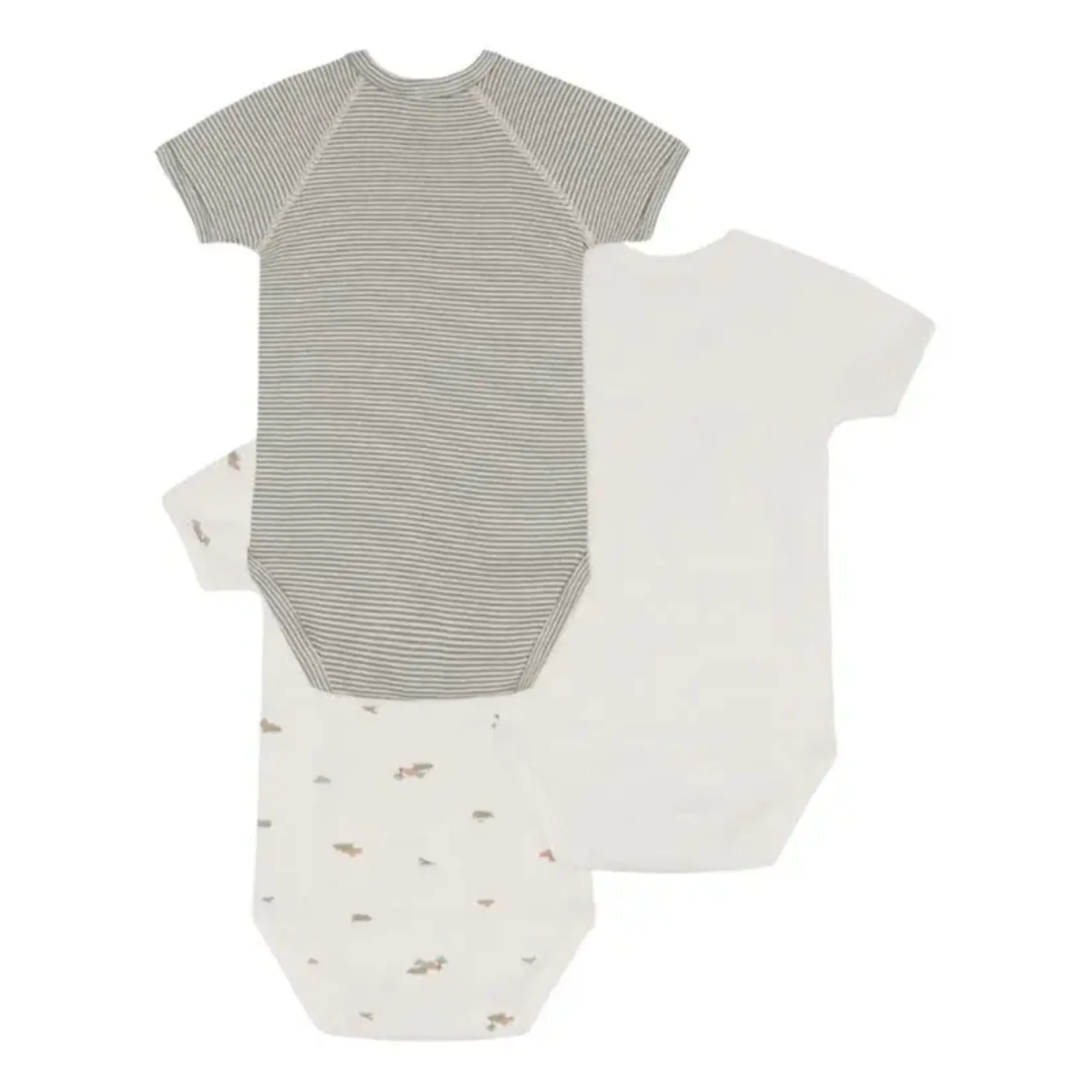 Petit Bateau Lot 3 Bodies Croisés Manches Courtes Hippo