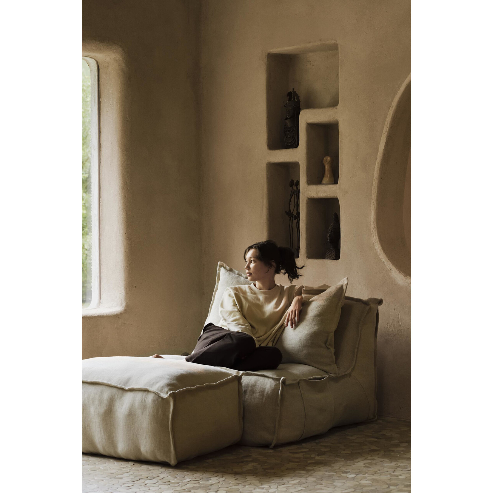 Quax Pouf Ottoman pour Fauteuil Linen Lounger Beige