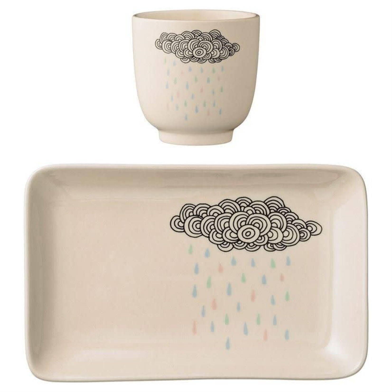 Set Tasse et Assiette Porcelaine Nuage Pluie