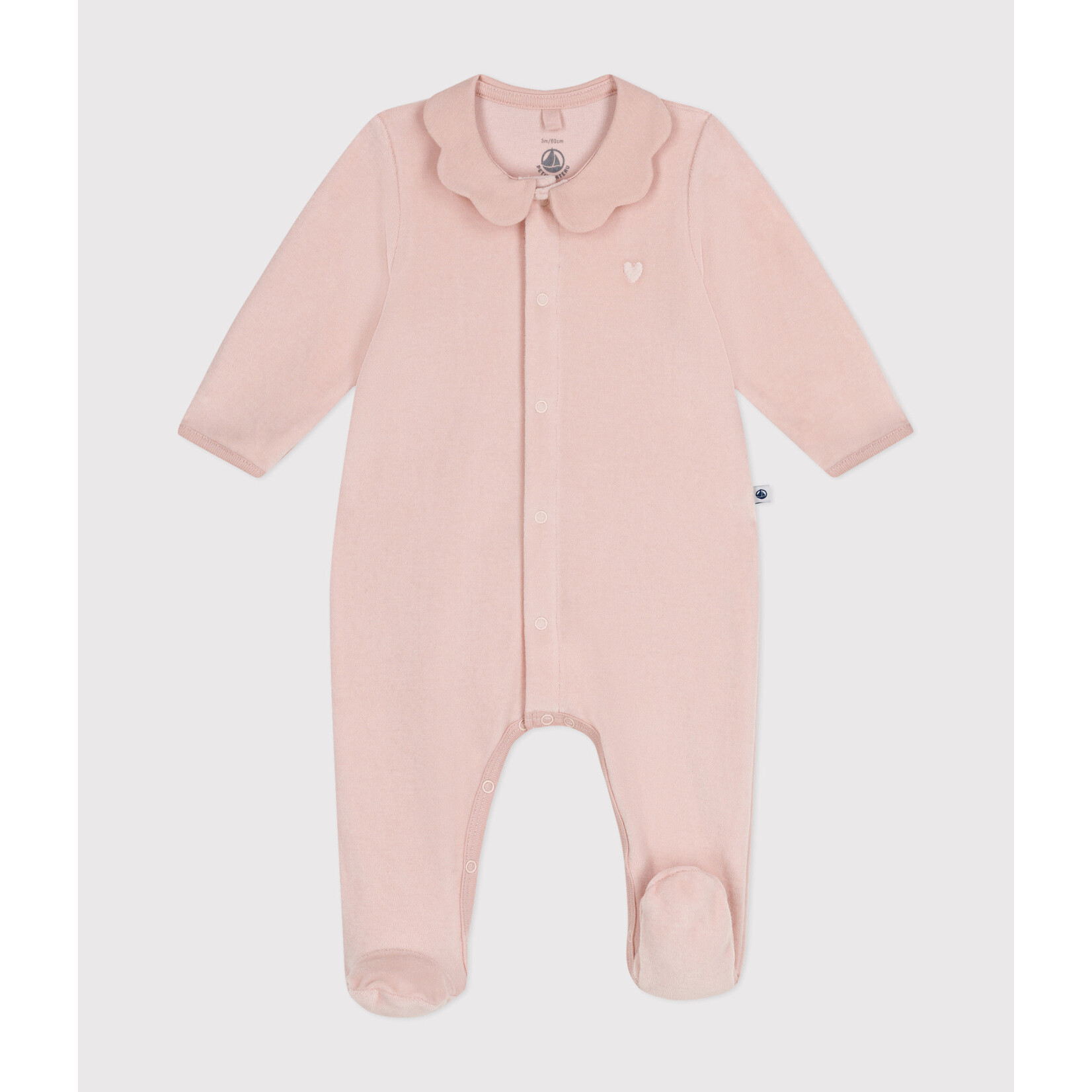 Petit Bateau Dors Bien Pyjama Fille Bébé Hiver Velours Rose Saline Col Fleuri Naissance 50CM