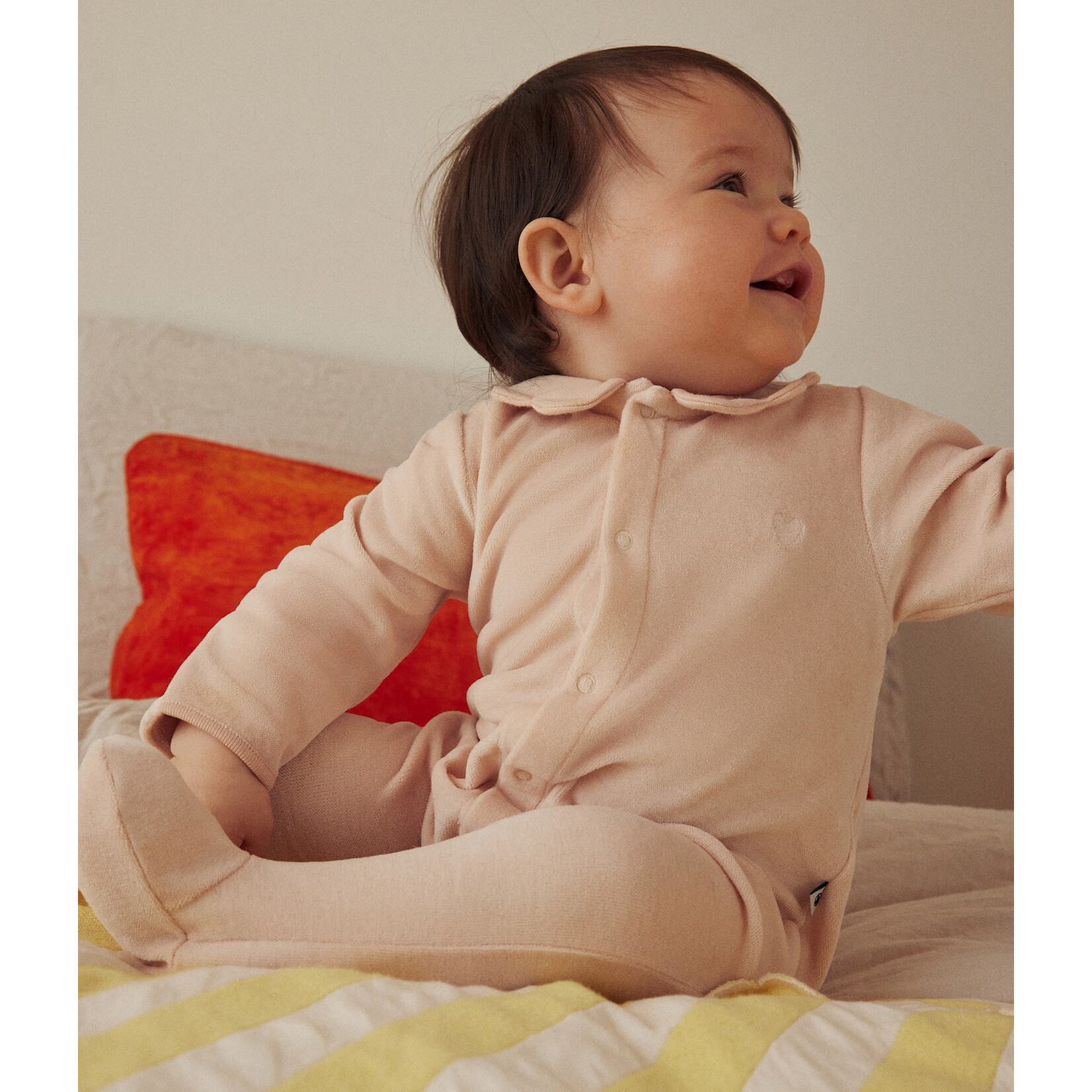 Petit Bateau Dors Bien Pyjama Fille Bébé Hiver Velours Rose Saline Col Fleuri Naissance 50CM