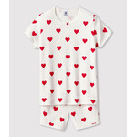 Petit Bateau Pyjacourt Coton Bio Blanc Coeurs Rouges Terkuit Marshmallow 16A
