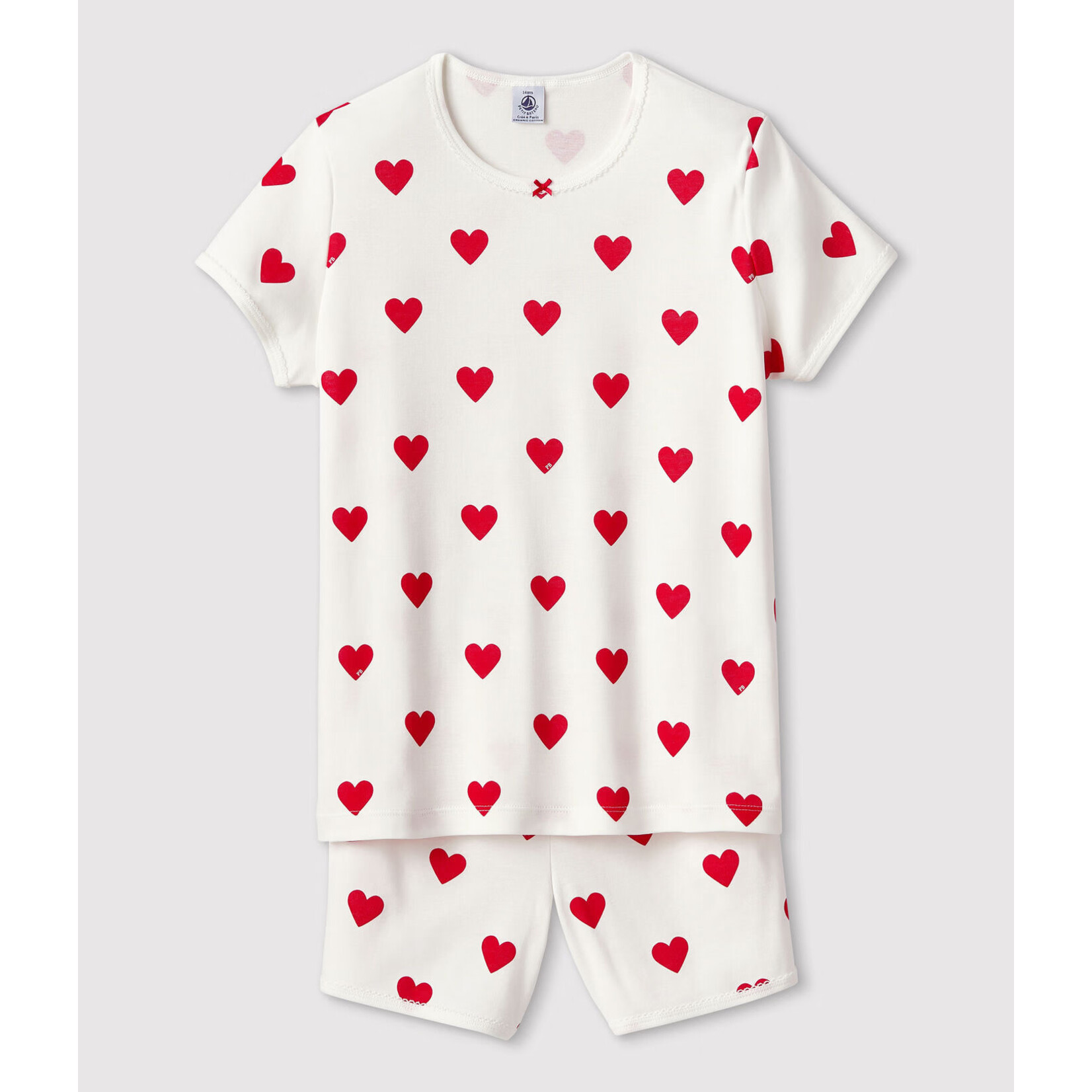 Petit Bateau Pyjacourt Coton Bio Blanc Coeurs Rouges Terkuit Marshmallow 16A
