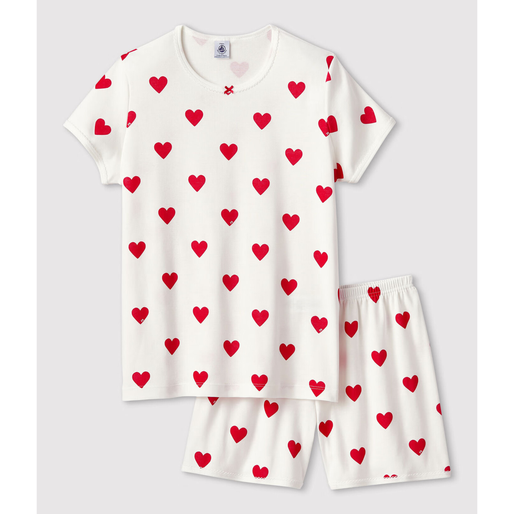 Petit Bateau Pyjacourt Coton Bio Blanc Coeurs Rouges Terkuit Marshmallow 16A