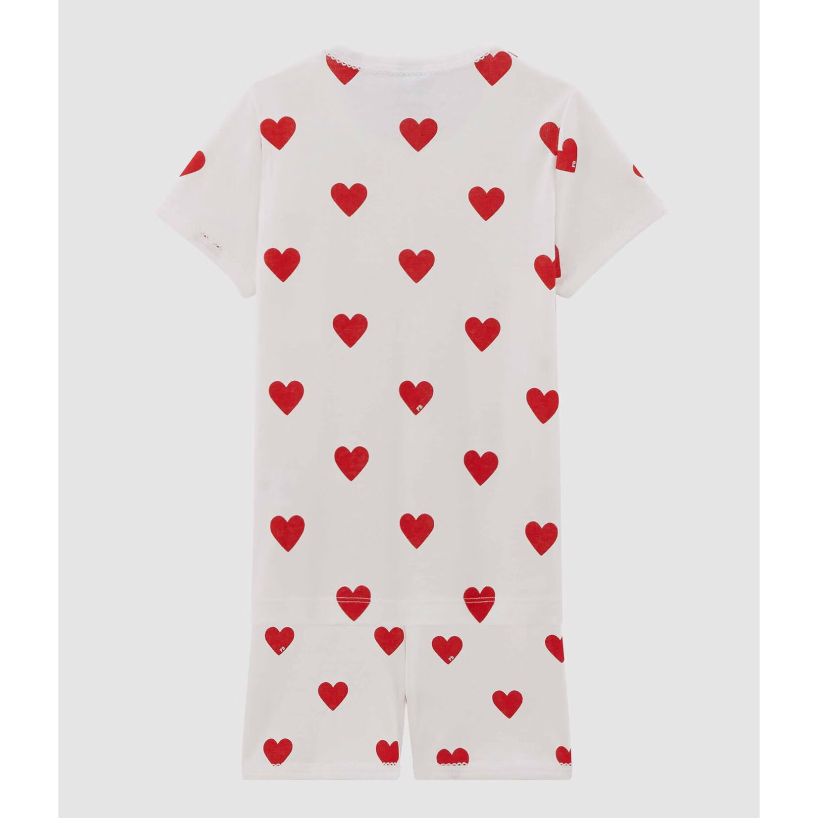 Petit Bateau Pyjacourt Coton Bio Blanc Coeurs Rouges Terkuit Marshmallow 16A