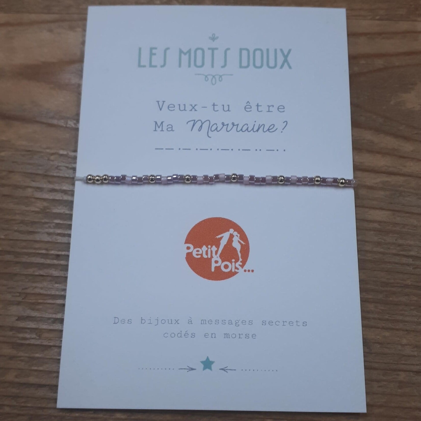 Les mots doux Bracelet Annonce en Code Morse - Veux-tu être ma marraine ? + Carte à Gratter