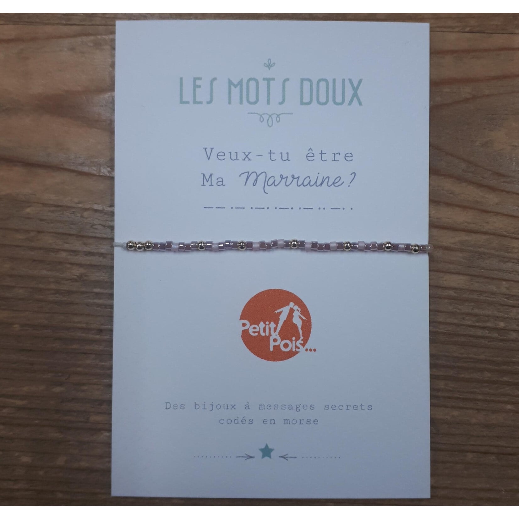 Les mots doux Bracelet Annonce en Code Morse - Veux-tu être ma marraine ? + Carte à Gratter
