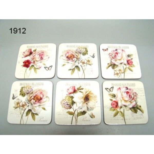 Glasonderzetter set 6 stuks Bloemen