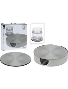 Excellent Houseware Glasonderzetters 7 delige set rvs met houder