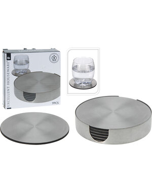 Excellent Houseware Glasonderzetters 7 delige set rvs met houder