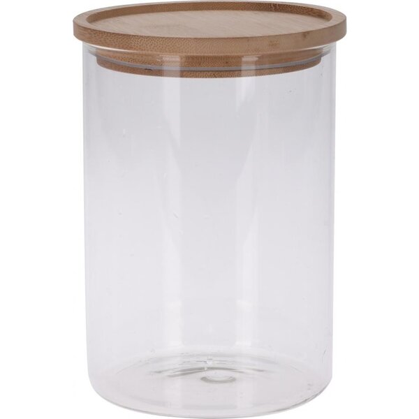 Excellent Houseware Voorraadpot glas 1700ml met houten deksel