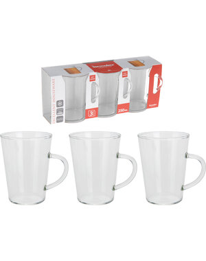 Excellent Houseware Koffie/theeglas set 3 stuks 220ml Excelent Houseware