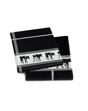 DDDDD Set keuken- en theedoek Koe zwart/wit