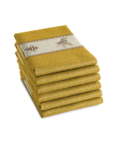 DDDDD Theedoek Bijen okergeel set van 6
