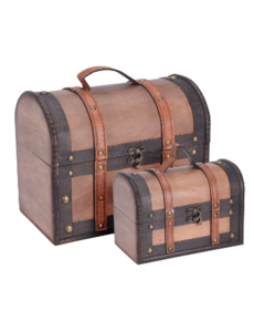 Home & Styling Koffertjes set van hout 2 stuks Lichte riem