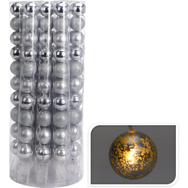 Kerstballen LED zilver 10 stuks in koker