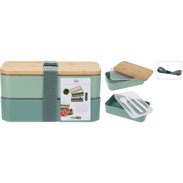 Excellent Houseware Lunchbox 2-laags kunststof met bamboe