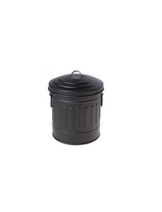 Cosy & Trendy Afvalbak emmer met deksel zwart rond metaal 12,5X12,2XH13,5
