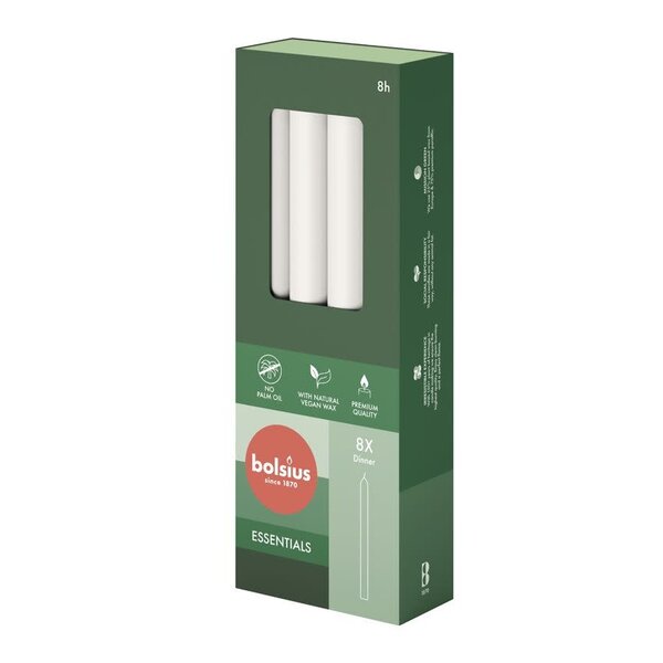 Bolsius Dinerkaarsen 8 stuks cloudy white 8 branduren