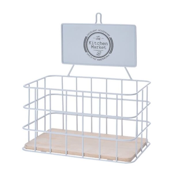 Excellent Houseware Opbergmand wandrek wit metaal Kitchen Market