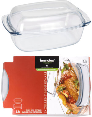 Excellent Houseware Ovenschaal met deksel glas 5,1L