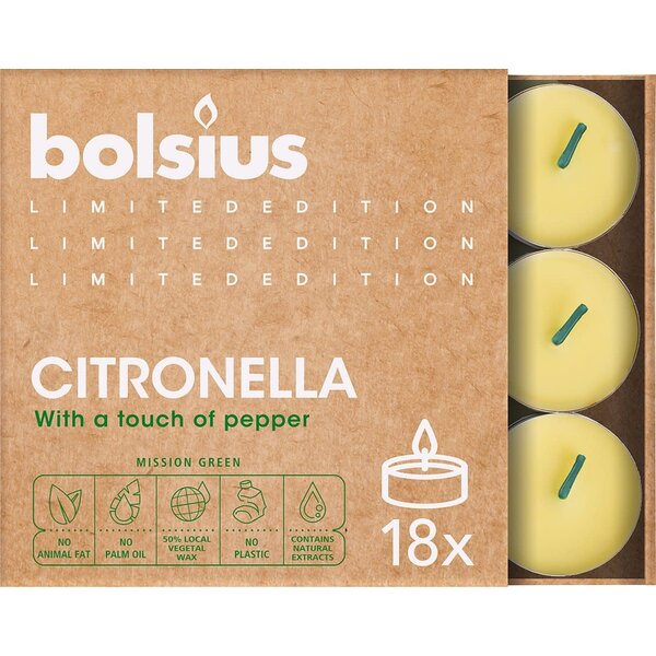 Bolsius Citronella (pepper) theelicht set van 18