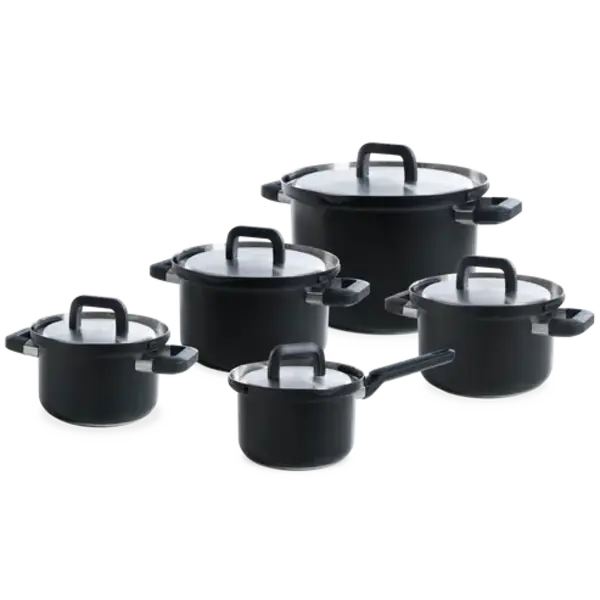 BK Cookware Kookset 5-delig RVS BK Flow Cool Black met afgietsysteem