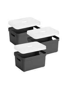 Sunware Opbergbox 13L + deksel set 3 antraciet Sigma home