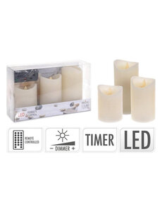  Led stompkaars met dansvlam ivoor set 3