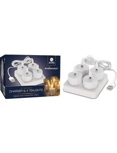  Theelicht LED met oplader set 4 stuks