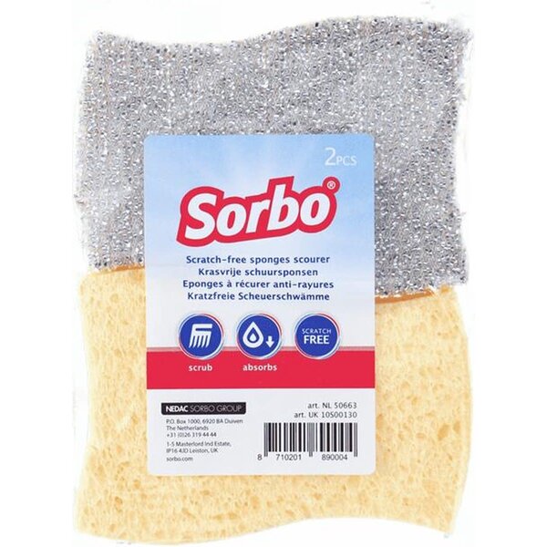 Sorbo Schuurspons krasvrij 11x7x4cm 2 st