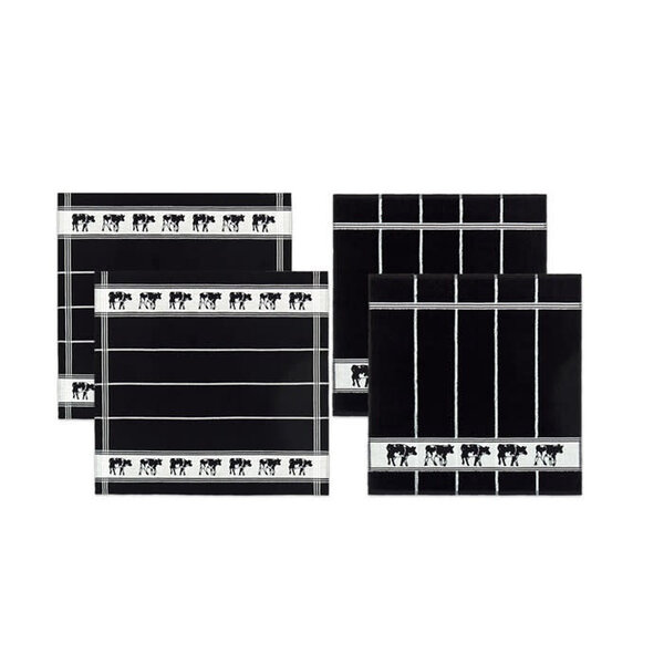 DDDDD Combiset 2 thee- en 2 keukendoeken Koe zwart/wit