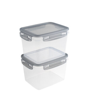 Sunware Voorraaddozenset met clips set van 2 stuks 1,9L transparant grijs